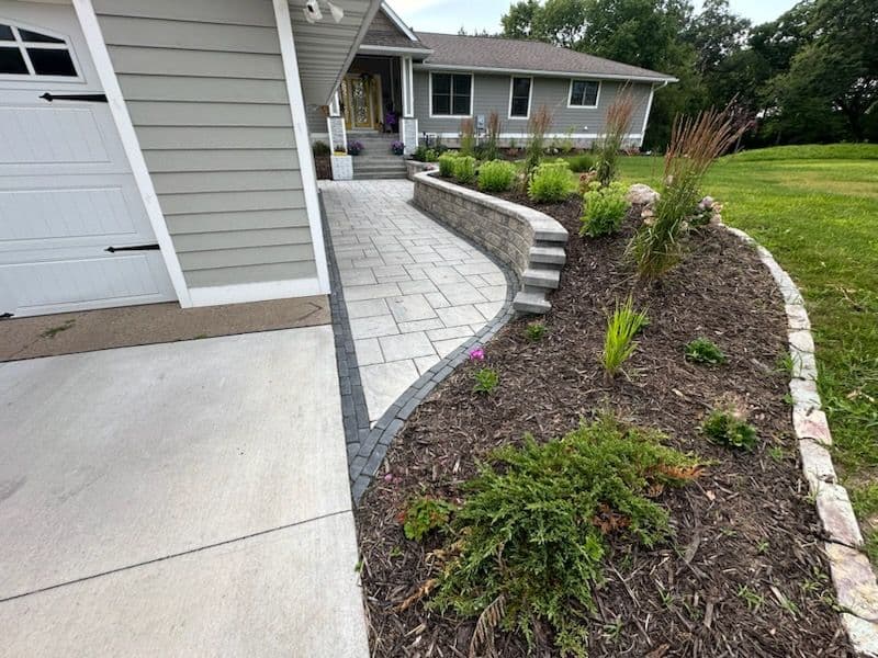 Paver Front Entryway with Retaining Wall and Natural Stone Steps